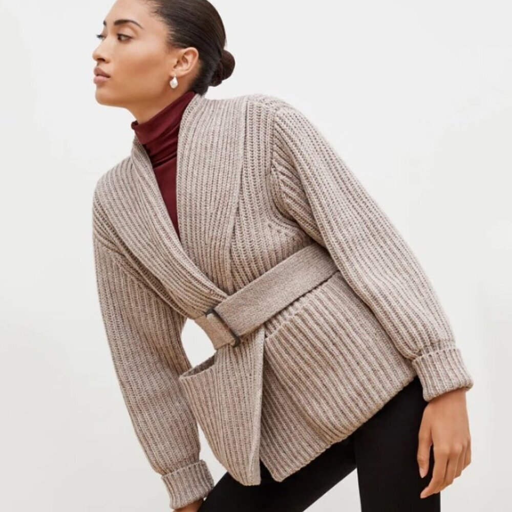 NWT MM LAFLUER Snyder Taupe Merino Wool Sweater Size XS/S